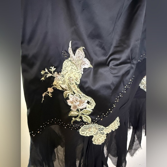 Adrianna Papell black satin and gauze asymmetrical embroidered beaded skirt 10 - Picture 3 of 12
